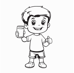 Cute little boy with glass of milk drink image vector isolated on white background.