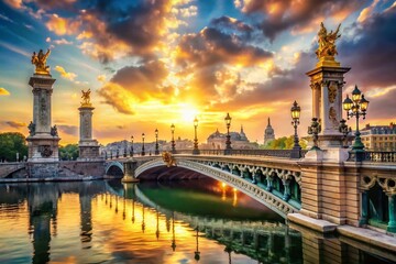 Parisian Elegance: Double Exposure of Pont Alexandre III and Cityscape