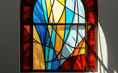A vibrant abstract stained glass window, showcasing a kaleidoscope of colors and intricate patterns.