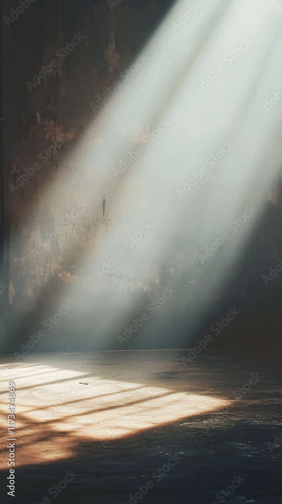 Poster discover serene radiance in this photo featuring light beams casting soft shadows in an empty space,
