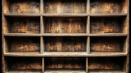 Empty wooden shelves on a dark background.
