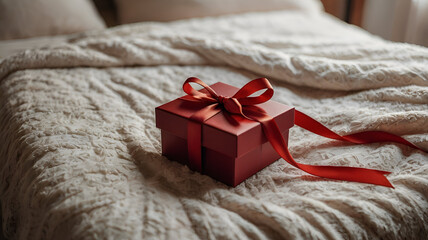 New Year's gifts wrapped in festive paper, surrounded by sparkling decorations, elegantly displayed on a rustic wooden surface