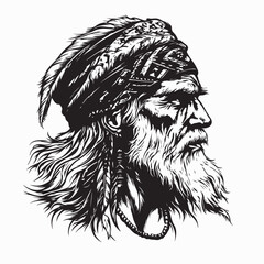 Old Native American Man Images vector isolated on white background.