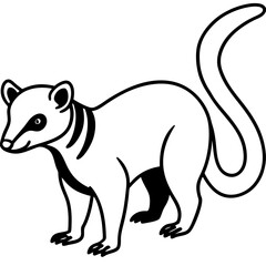 Cute Silhouette of a Coati line art vector cartoon illustration