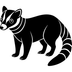 Cute Silhouette of a Coati line art vector cartoon illustration