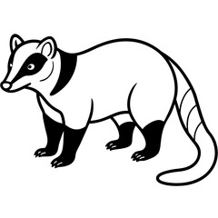 Cute Silhouette of a Coati line art vector cartoon illustration