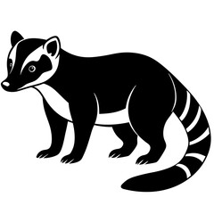 Cute Silhouette of a Coati line art vector cartoon illustration