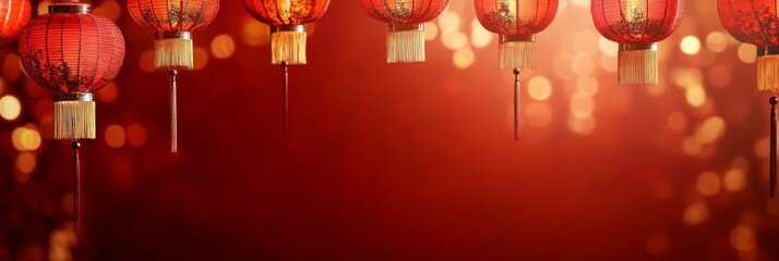 Chinese lanterns on red background and free space, Banner with copy space