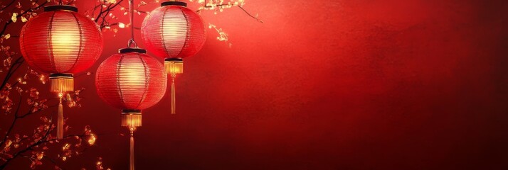 Chinese lanterns on red background and free space, Banner with copy space