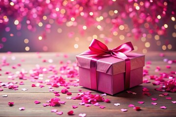Pink Gift Box & Confetti: Valentine's, Wedding, Anniversary, Birthday Celebration