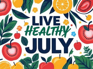 Live Healthy July Fruit And Leaves Design