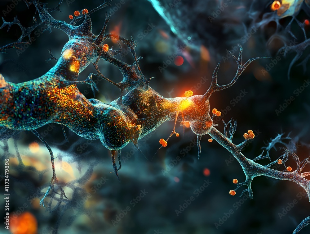 Fototapete neural network visualization: intricate network of glowing filaments
