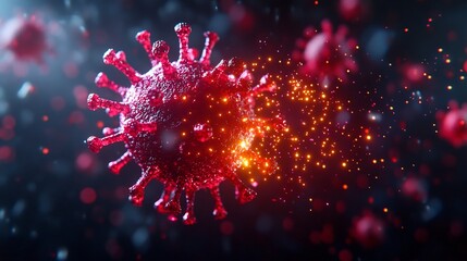 Glowing Coronavirus Particle Amid Dark Backdrop Illustrating Pandemic Crisis
