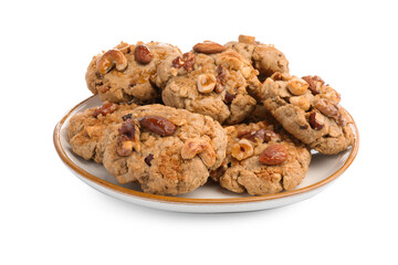 Tasty cookies with nuts isolated on white