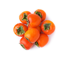 Delicious ripe juicy persimmons isolated on white, top view