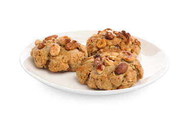 Tasty cookies with nuts isolated on white