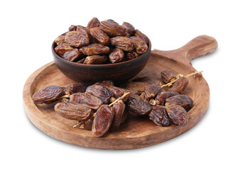 Many tasty dried dates isolated on white