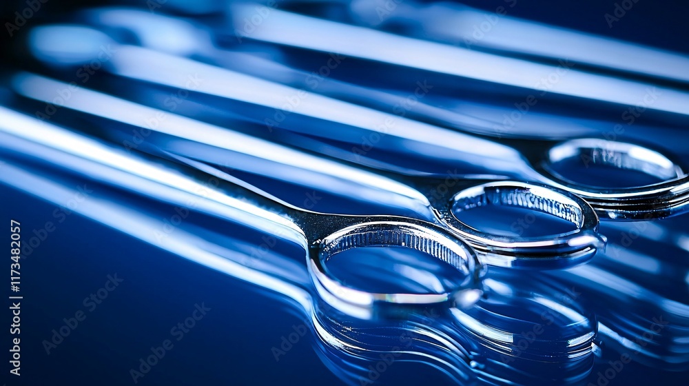 Poster Surgical instruments prepared for use in a high-precision operation Stock Photo with side copy space