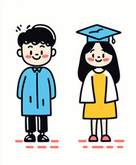 Flat Vector Icons of Asian Graduates