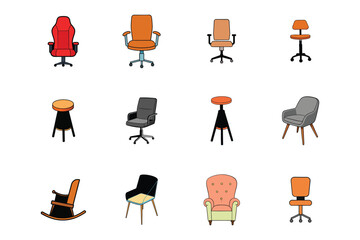 Set of different office chairs vector illustrations white background