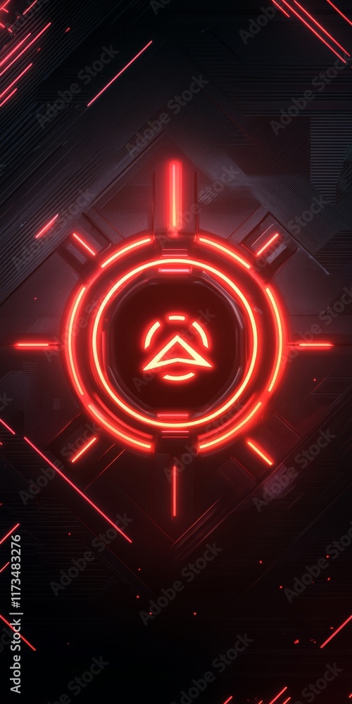 Poster a red and black image with a glowing circle in the center. the circle has a triangle on it