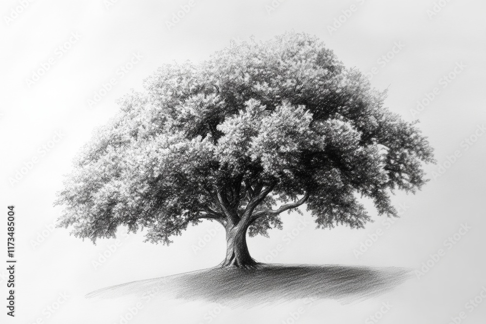 Poster tree is drawn in black and white. the tree is the main focus of the image, and it is a large