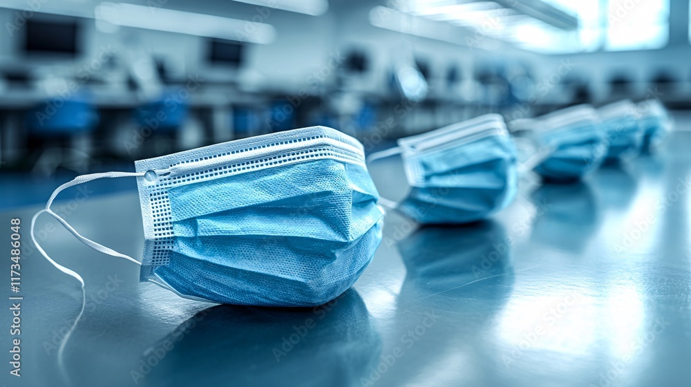Aufkleber surgical masks discarded properly after a medical operation stock photo with side copy space