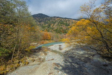 Kamikochi has a beautiful atmosphere, with mountains,wildlife and streams, and good weather, especially during the autumn foliage season, part of the Japan Alps, Nagano