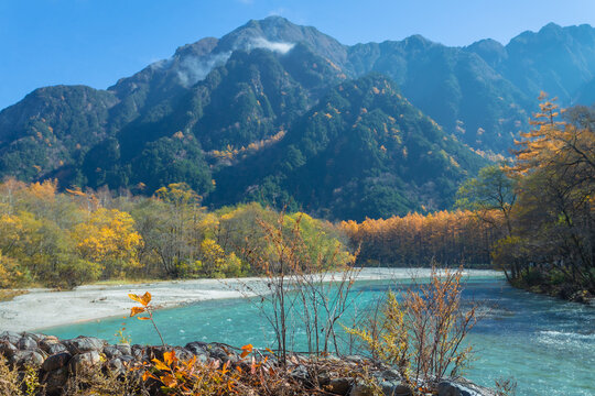 Kamikochi has a beautiful atmosphere, with mountains,wildlife and streams, and good weather, especially during the autumn foliage season, part of the Japan Alps, Nagano