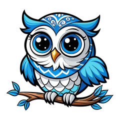 Cute cartoon owl, large expressive vector illustration