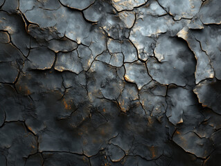 Dark sandy metallic texture with specks of golden rust on a dark background with cracks