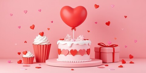 Romantic Valentine's Day Cake and Cupcakes