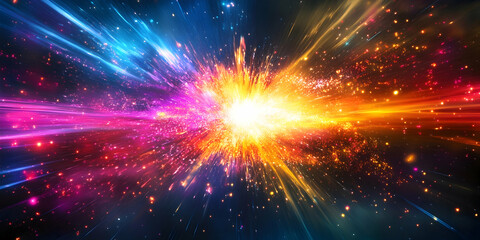 Obraz premium A dynamic, colorful energy splash with vibrant streaks of light and a dark background. 