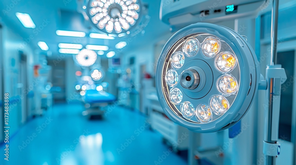 Poster technological devices set up for precision in minimally invasive surgeries in a hospital stock photo