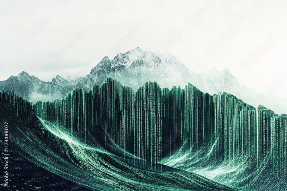 Poster surreal digital mountain range created with modern techniques and abstract elements in nature-inspir