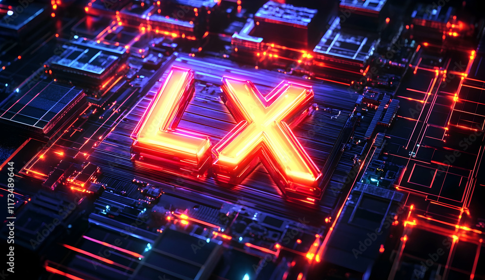 Poster 3d render, abstract background with neon glowing lines forming the shape of 
