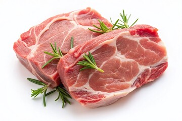 Raw Pork Meat, Isolated on White Background - High-Resolution Drone Photography