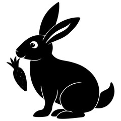 Silhouette Rabbit Vector Eating a Pineapple for Creative Designs