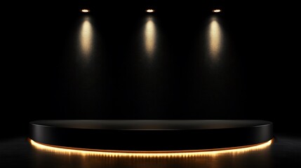 Minimalistic black presentation background with golden light. Elegant backdrop with copy space.
