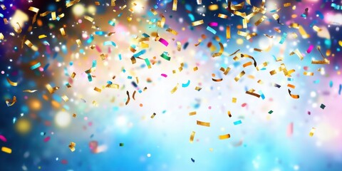 Confetti background with golden and silver sparkles, soft gradients, and a festive celebratory theme