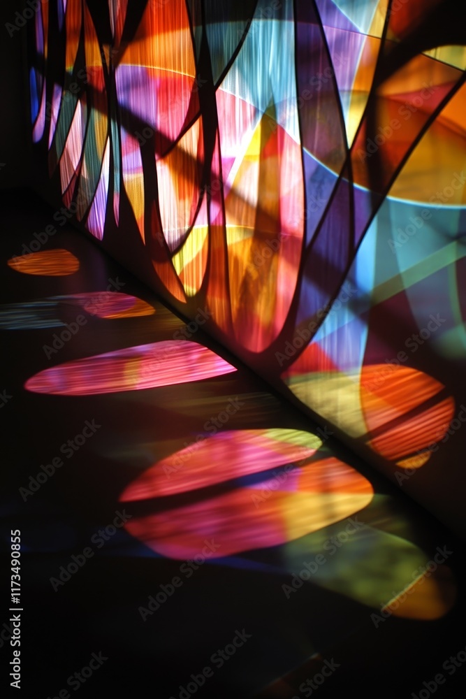 Poster a stunning display of colorful light patterns creates mesmerizing shadows on a wall. this artistic s