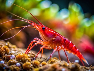 Red Blood Saltwater Cleaner Shrimp: Close-Up Stock Photo of Aquatic Life