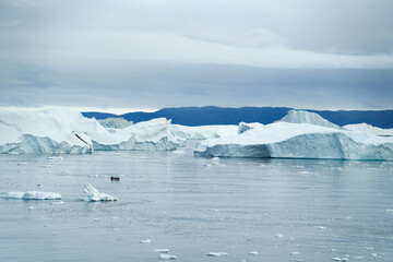 Große Eisberge und Gletscher in Grönland bei Ilulissat in der Diskobucht