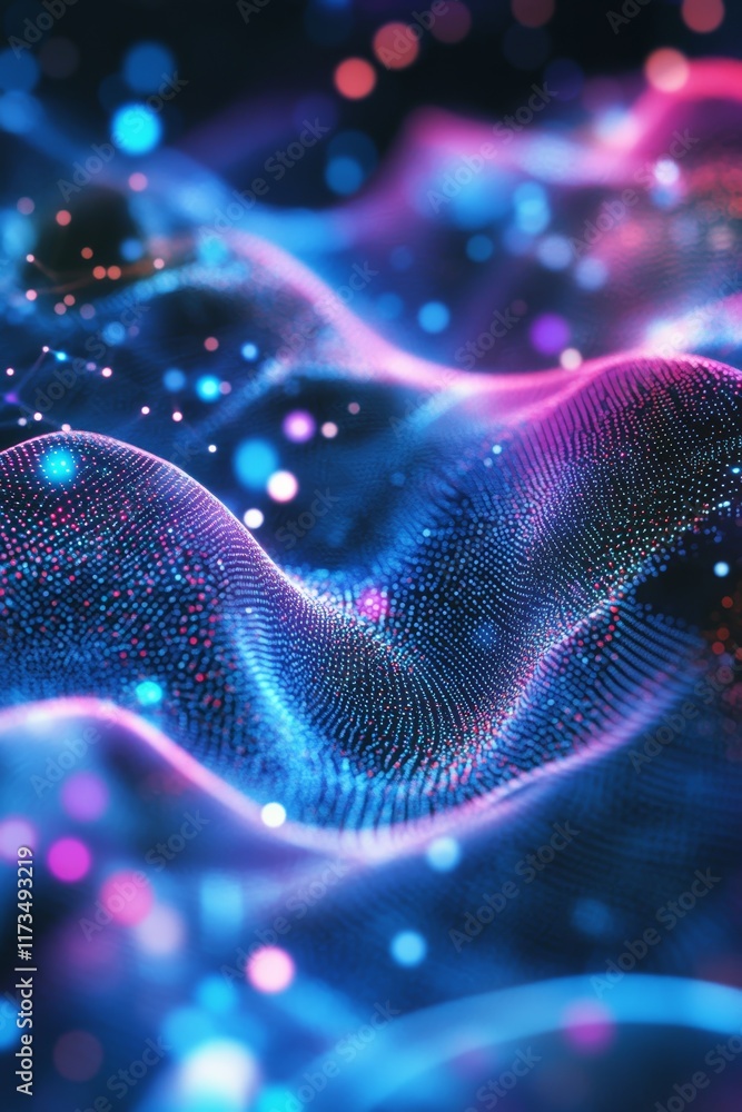 Poster abstract representation of big data concept with vibrant colors and particle waves for background us