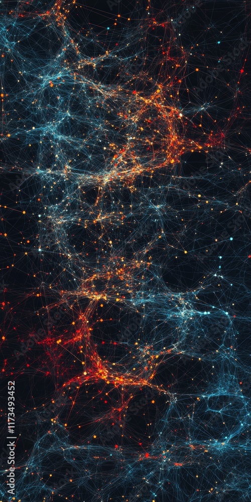 Poster abstract network background with colorful data connections and digit patterns for technology and inn