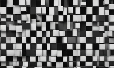 Mosaic of black and white squares and circles, minimalism, geometric shapes, art deco