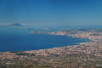 panoramic view of the Gulf of Naples and surrounding landmarks from Mount Vesuvius
