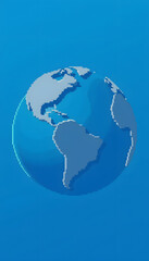 Naklejka premium 3D illustration of blue globe, pixel art, with white tones