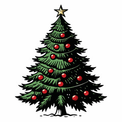 Vintage Christmas Cute tree Black silhouette
