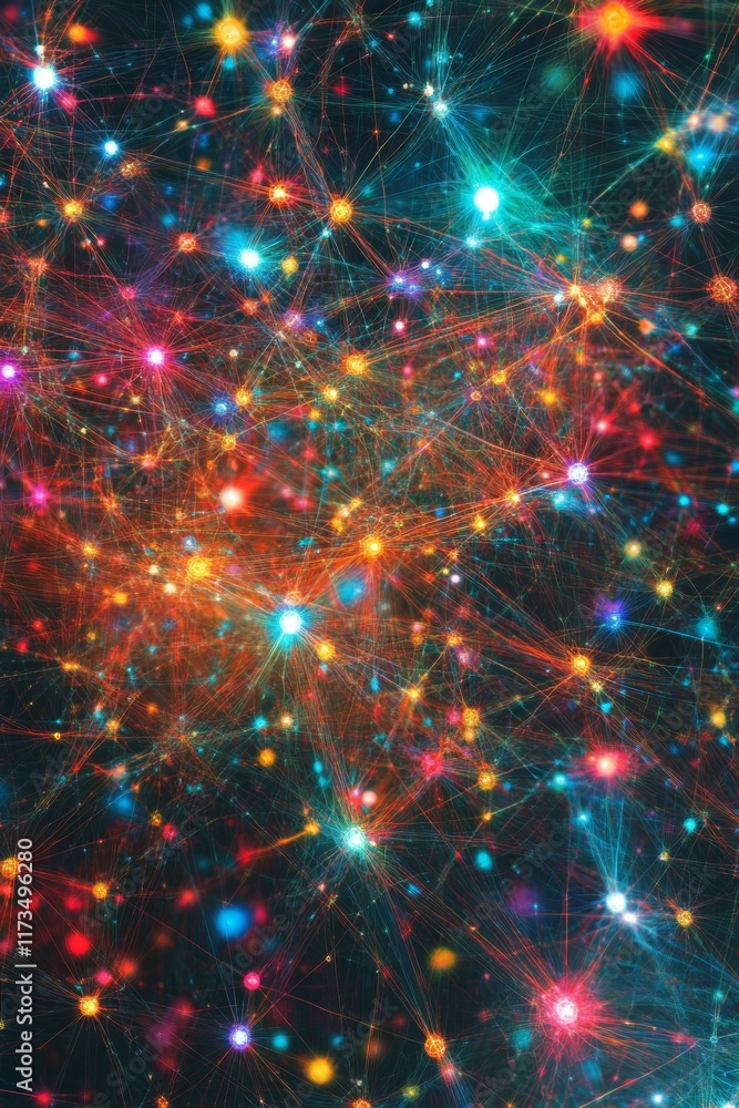 Poster a stunning abstract design depicting interconnected nodes and vibrant data flow, creating an engagin